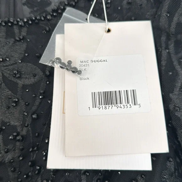 MAC DUGGAL Black Ruffle Wrist Embellished High Neck Midi size 6 - Picture 7 of 14